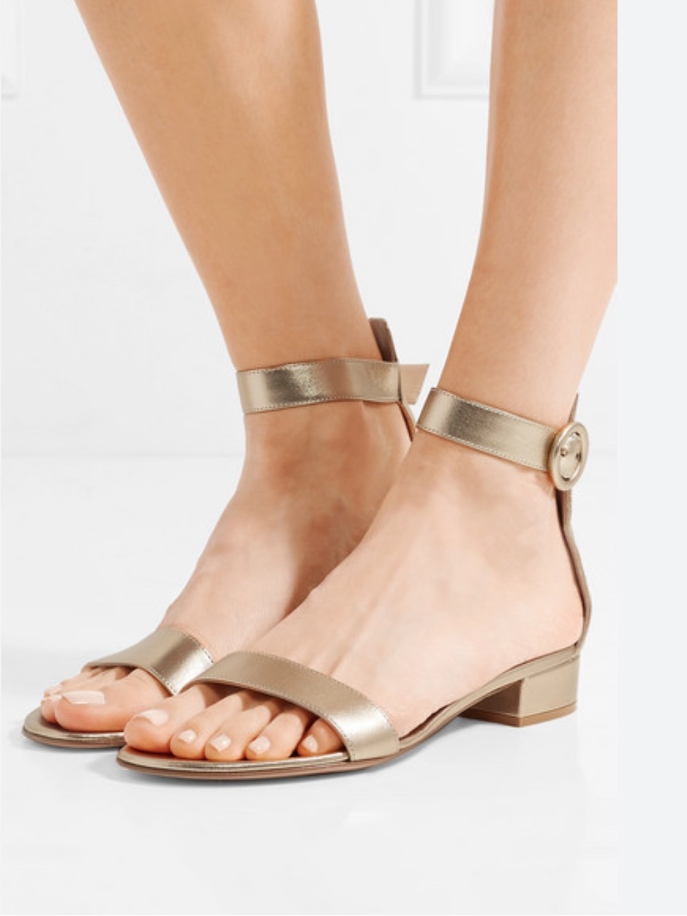Gianvito Rossi Metallic Leather Ankle-Strap Sandals in Gold Women’s Size 36